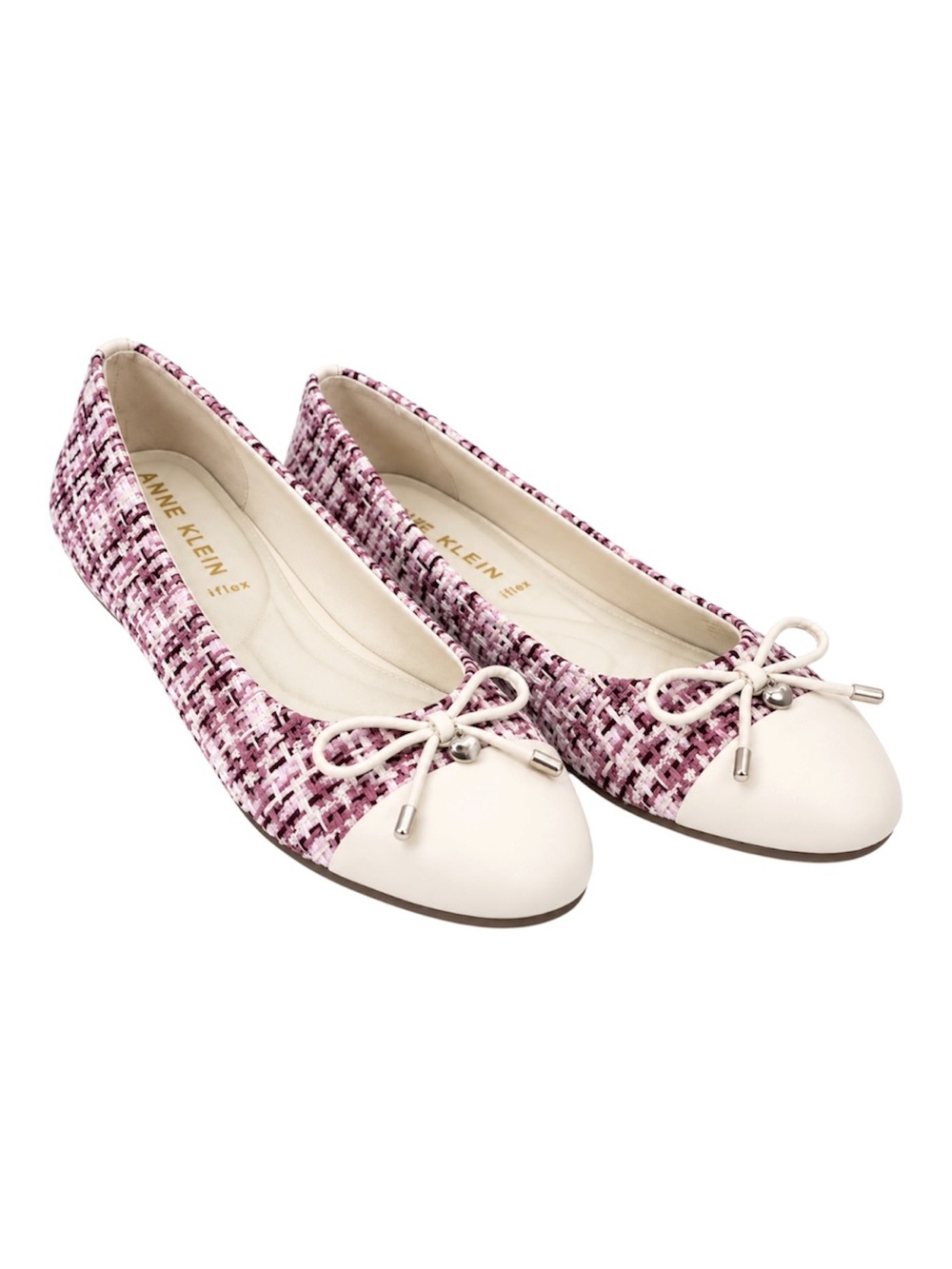 NEW Anne Klein iFlex Luci Tweed Boucle Cap Toe Bow Ballet Flats Blush Multi 8.5